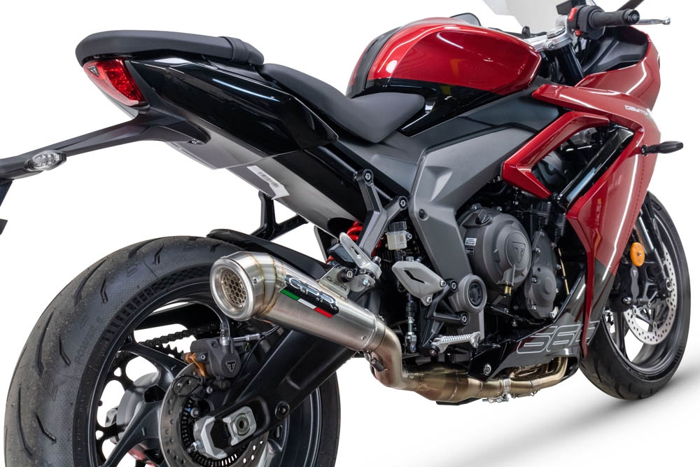 Escape compatível com Triumph Daytona 660 2023-2025, Powercone Evo, Escape completo, não legal para países da UE, com db killer removível 