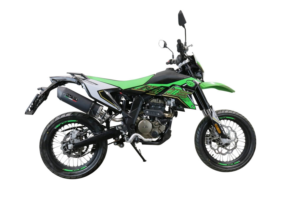 Escape compatível com KL MOTOR KXE 125 2022-2023, Furore Evo4 Nero, Escape homologado, legal para mercados NÃO europeus, incluindo tubo de ligação e db killer removível 