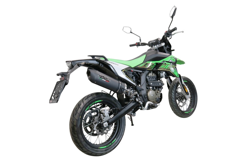 Escape compatível com KL MOTOR KXE 125 2022-2023, Furore Evo4 Nero, Escape homologado, legal para mercados NÃO europeus, incluindo tubo de ligação e db killer removível 