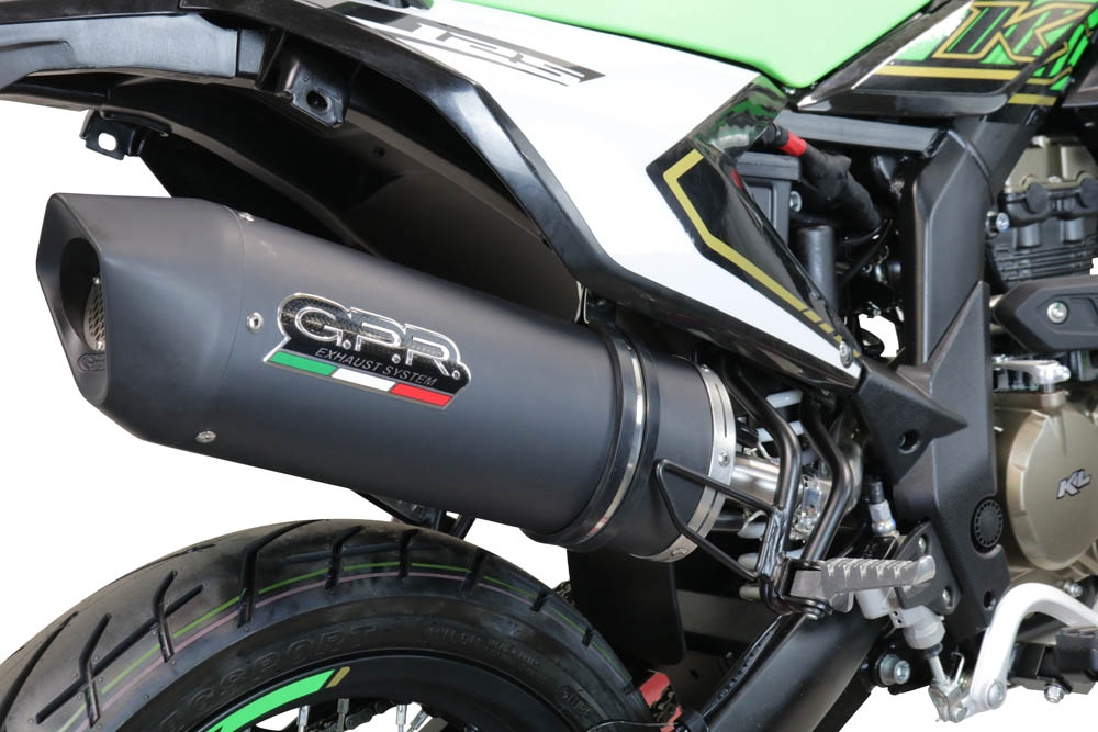Escape compatível com KL MOTOR KXE 125 2022-2023, Furore Evo4 Nero, Escape homologado, legal para mercados NÃO europeus, incluindo tubo de ligação e db killer removível 
