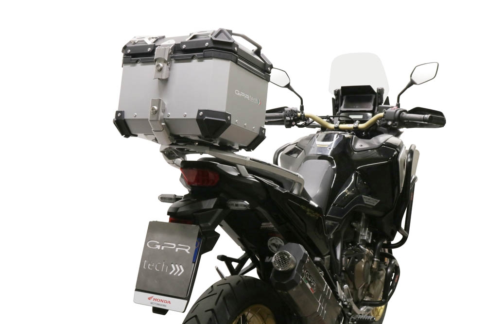 Top case maletas GPR TECH compatível com Honda Crf 1100 L Africa Twin 2020/2024 e5 Top Case Alpi-Tech em alumínio, cor prata com placa específica incluída Capacidade Litros 35