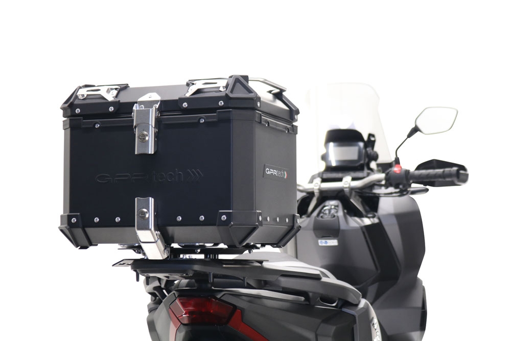 Top case maletas GPR TECH compatível com Honda Adv 350 2022/2024 e5 Top Case Alpi-Tech em alumínio, cor preta com placa específica incluída Capacidade Litros 45