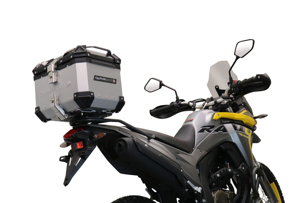 Top case maletas GPR TECH compatível com Voge 300Rally 2022/2024 e5 Top Case Alpi-Tech em alumínio, cor prata com placa específica incluída Capacidade Litros 26