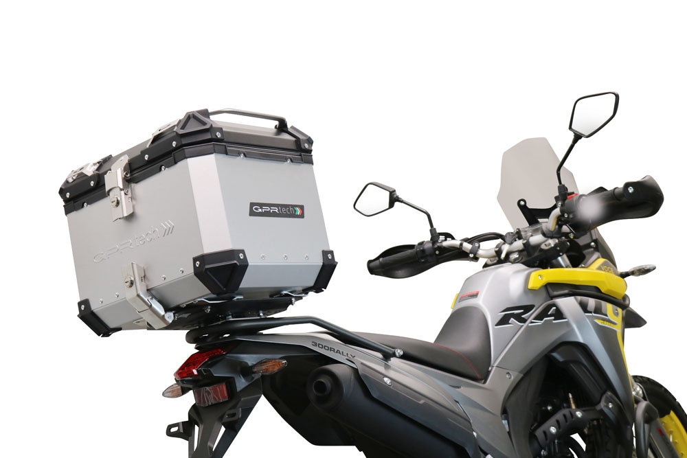 Top case maletas GPR TECH compatível com Voge 300Rally 2022/2024 e5 Top Case Alpi-Tech em alumínio, cor prata com placa específica incluída Capacidade Litros 35