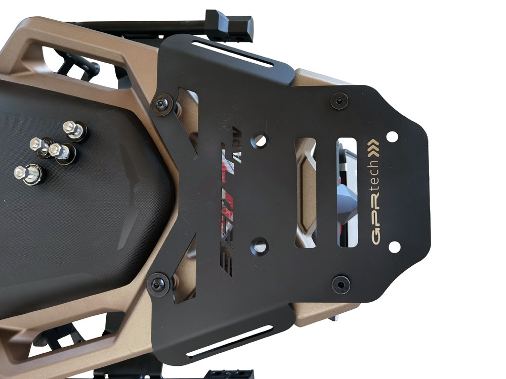 GPR TECH compatível com Zontes 350 T2 ADV 2022/2024 e5 Placa de encaixe específica Top Case ALPITECH 55 LT compatível com bagageiro original, aço inox com 4 pontos de ancoragem