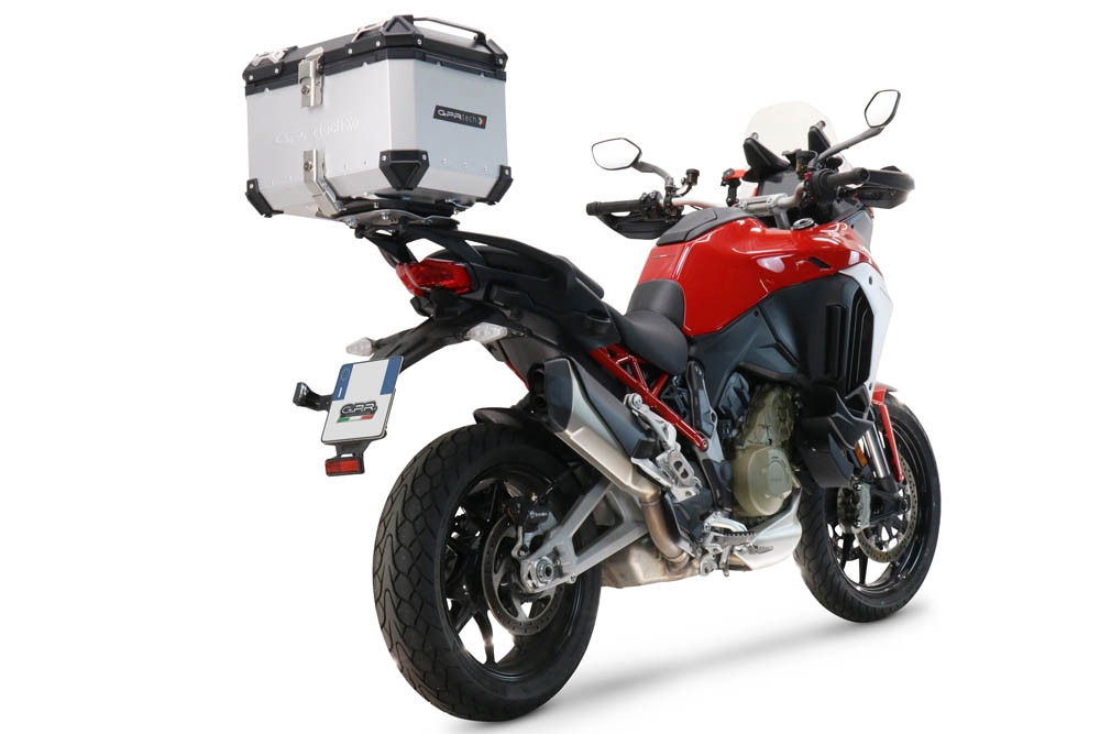 GPR TECH compatível com Ducati Multistrada V4 / V4S / V4S Sport 1100 2021/2024 Top Case Alpi-Tech em alumínio, cor prata com placa específica incluída Capacidade Litros 45