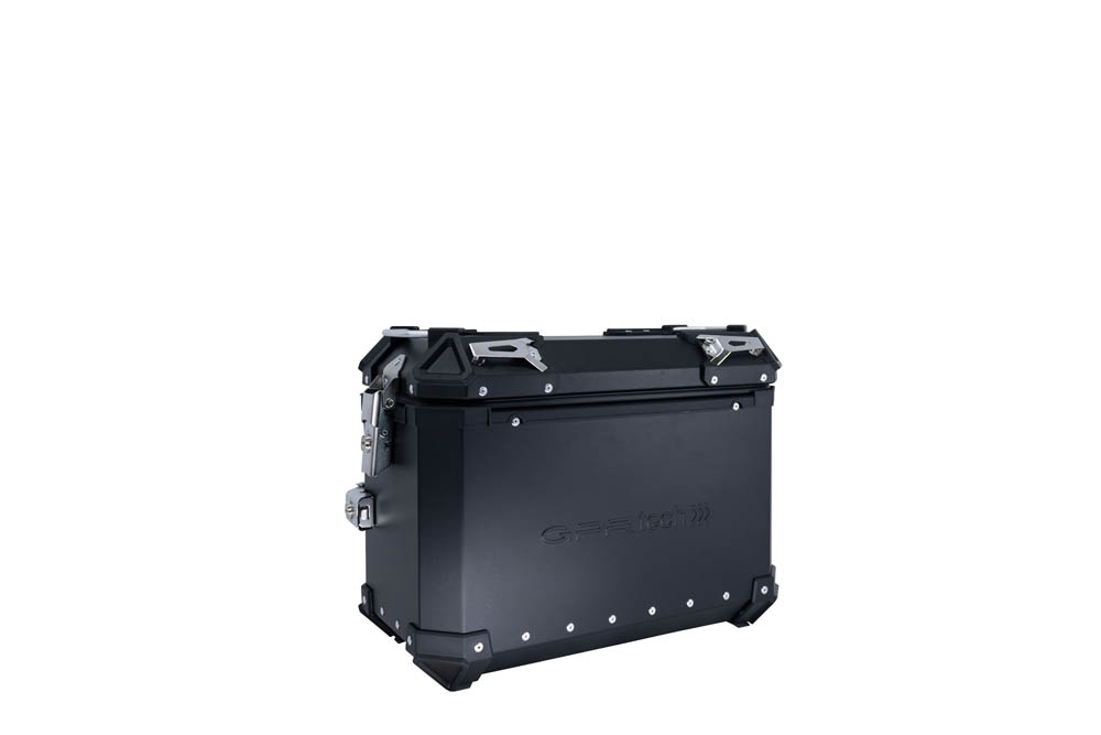 GPR TECH compatível com  Ktm Adventure 790 2021/2024 e5 Par de malas laterais em alumínio com o lado direito contornado, cor preta com porta-bagagem específico Capacidade 38 LT. + 32 LT.