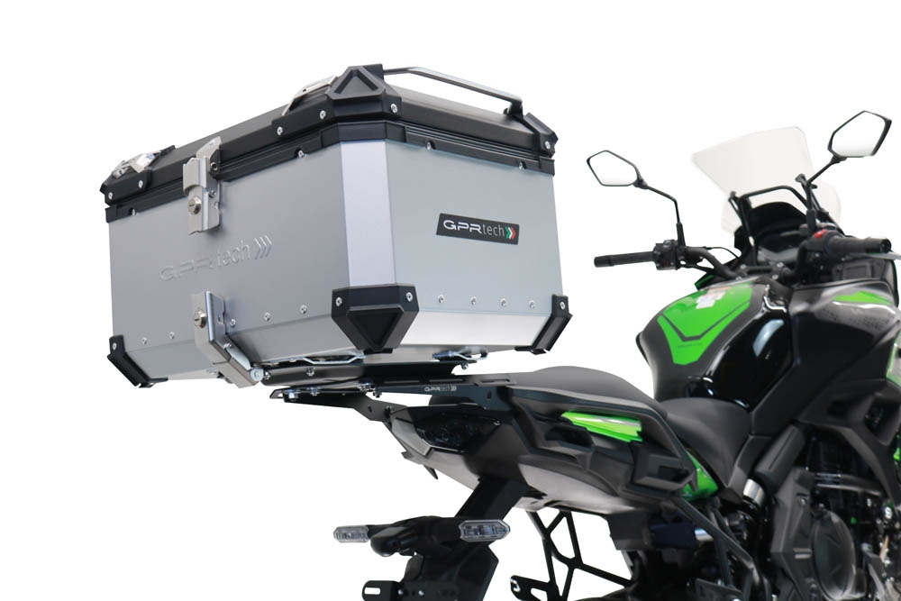 GPR TECH compatível com Kawasaki Versys 650 2023/2024 e5 plus Top Case Alpi-Tech em alumínio, cor prata com placa específica incluída Capacidade Litros 55
