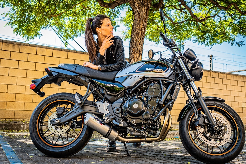 Escape compatível com Kawasaki Z 650 RS 2021-2023, Satinox, Escape completo, não legal para países da UE, com db killer removível 