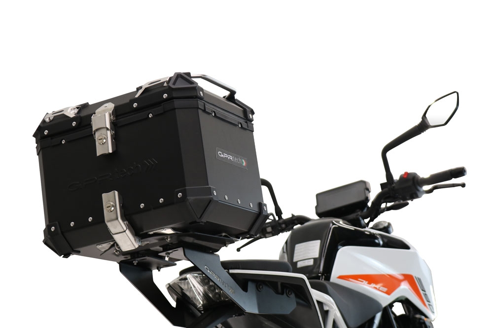 Top case maletas GPR TECH compatível com Ktm Duke 390 2021/2023 e5 Top Case Alpi-Tech em alumínio, com porta-bagagens específico em alumínio cor preto com placa específica incluída Capacidade Litros 26