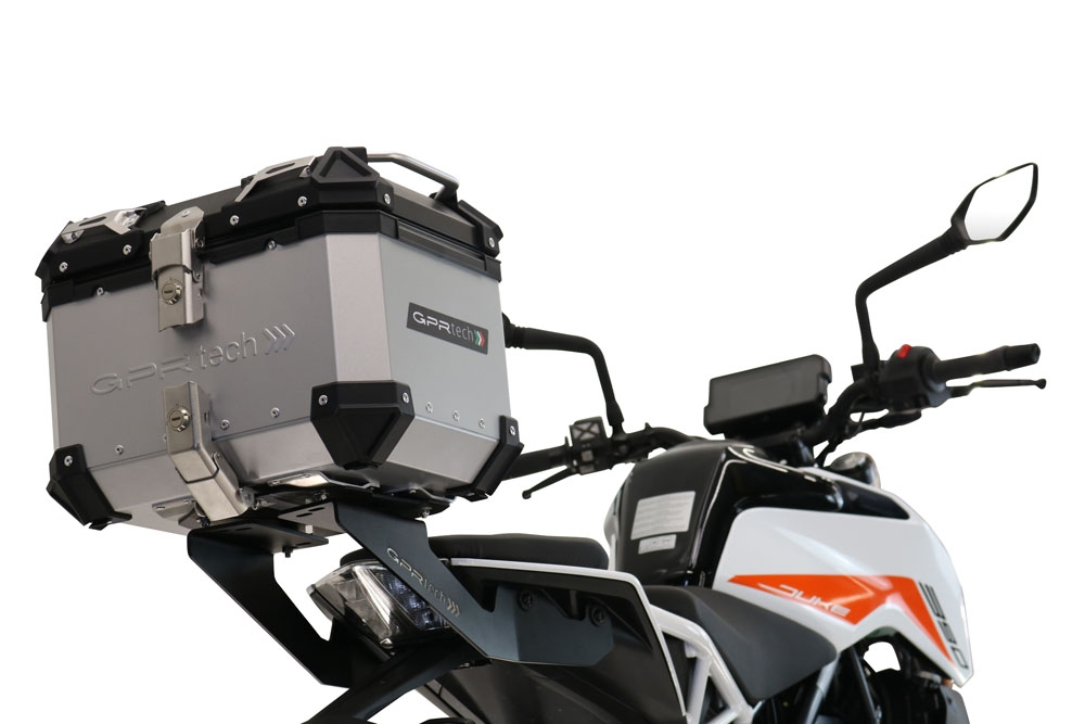 Top case maletas GPR TECH compatível com Ktm Duke 390 2021/2023 e5 Top Case Alpi-Tech em alumínio, com porta-bagagens específico em alumínio cor preto com placa específica incluída Capacidade Litros 45