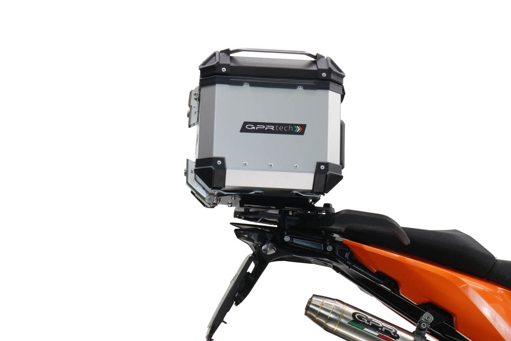 Top case maletas GPR TECH compatível com Husqvarna Norden 901 2022/2024 e5 Top Case Alpi-Tech em alumínio, cor prata com placa específica incluída Capacidade Litros 55