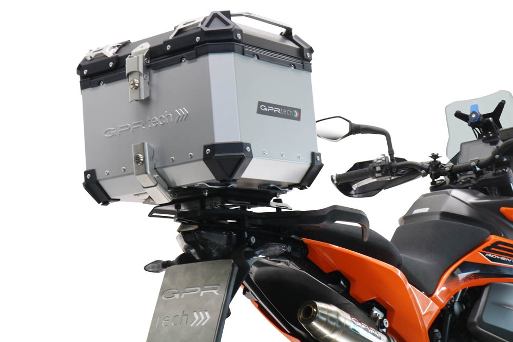 Top case maletas GPR TECH compatível com Husqvarna Norden 901 2022/2024 e5 Top Case Alpi-Tech em alumínio, cor prata com placa específica incluída Capacidade Litros 55