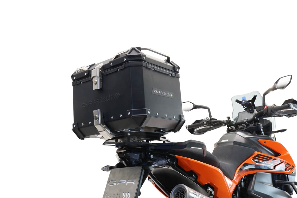 Top case maletas GPR TECH compatível com Ktm Adventure 890 - 890 R Rally 2020/2024 e5 Top Case Alpi-Tech em alumínio, cor preta com placa específica incluída Capacidade Litros 45