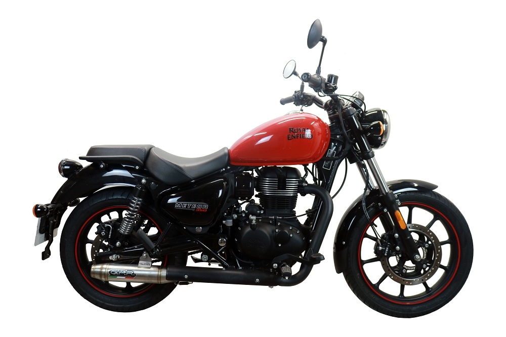 Escape compatível com Royal Enfield Meteor 350 2021-2023, Deeptone Inox, Sistema racing Silencioso com tubo de ligação 