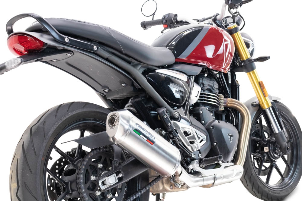 Escape compatível com Triumph Scrambler 400 X 2023-2025, Satinox , Escape legal, homologado, silenciador com db killer removível e tubo de ligação específico 