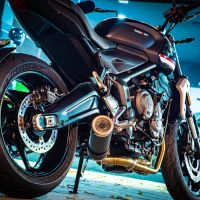 Escape compatível com Triumph Trident 660 2021-2024, M3 Black Titanium, Escape completo, não legal para países da UE, com db killer removível 