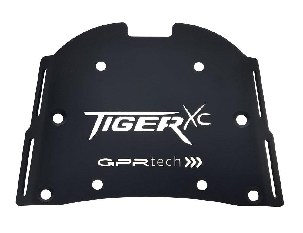 GPR TECH compatível com Triumph Tiger 800 2011/2016 e3 Placa de encaixe específica Top Case ALPITECH 55 LT compatível com bagageiro original, aço inox com 4 pontos de ancoragem