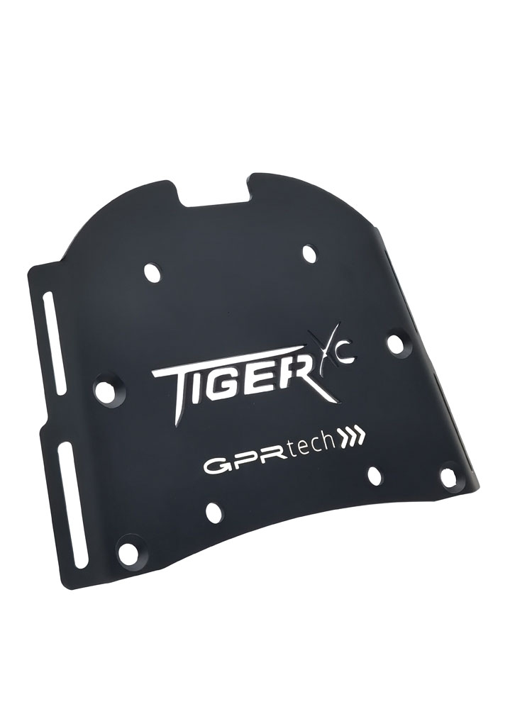 GPR TECH compatível com Triumph Tiger 800 2011/2016 e3 Placa de encaixe específica Top Case ALPITECH 55 LT compatível com bagageiro original, aço inox com 4 pontos de ancoragem