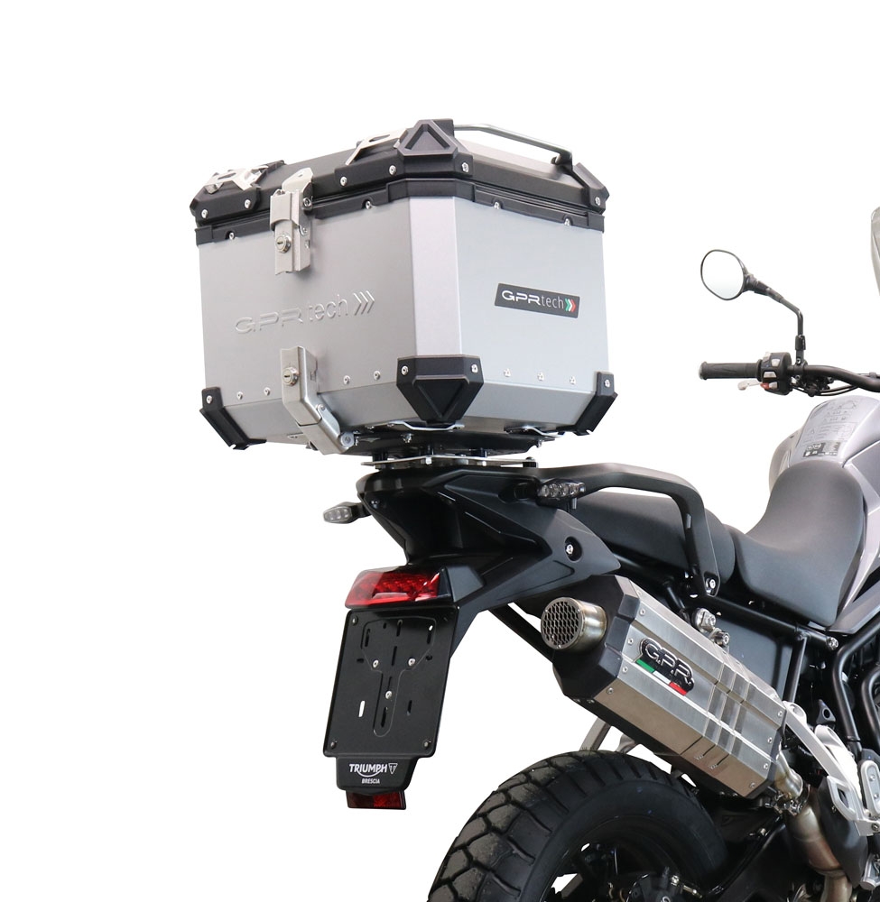Top case maletas GPR TECH compatível com Triumph Tiger 1200 Gt - Rally 2022/2024 e5 Top Case Alpi-Tech em alumínio, cor prata com placa específica incluída Capacidade Litros 35