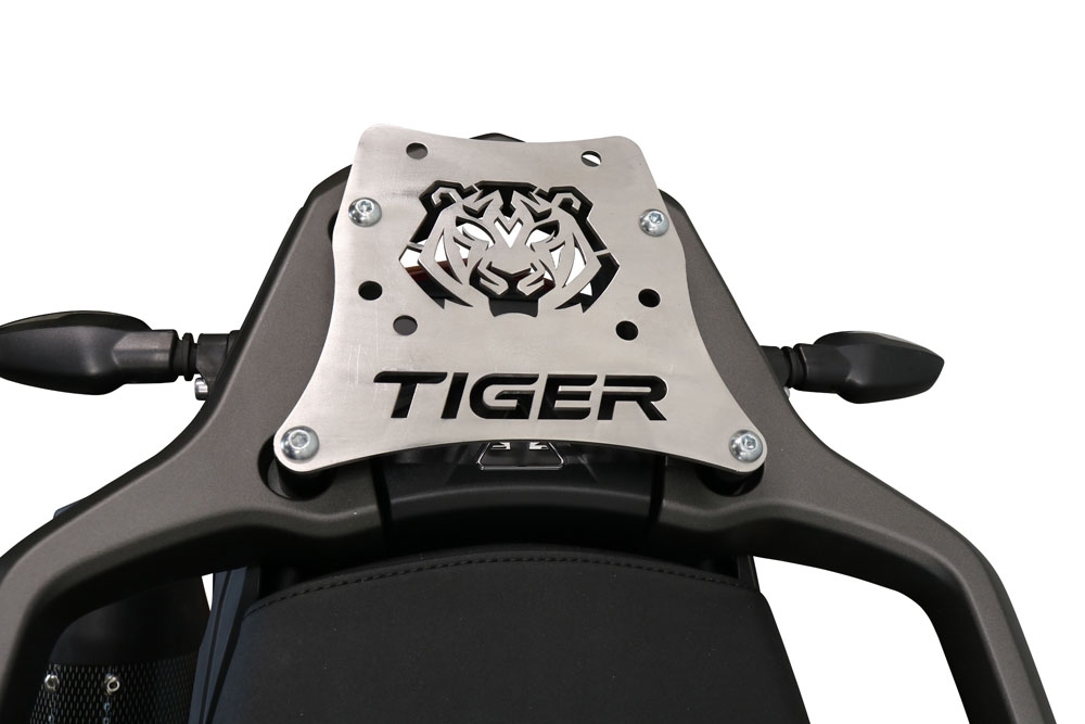 GPR TECH compatível com Triumph Tiger 900 2020/2023 e5 Placa de encaixe específica Top Case ALPITECH 55 LT compatível com bagageiro original, aço inox com 4 pontos de ancoragem