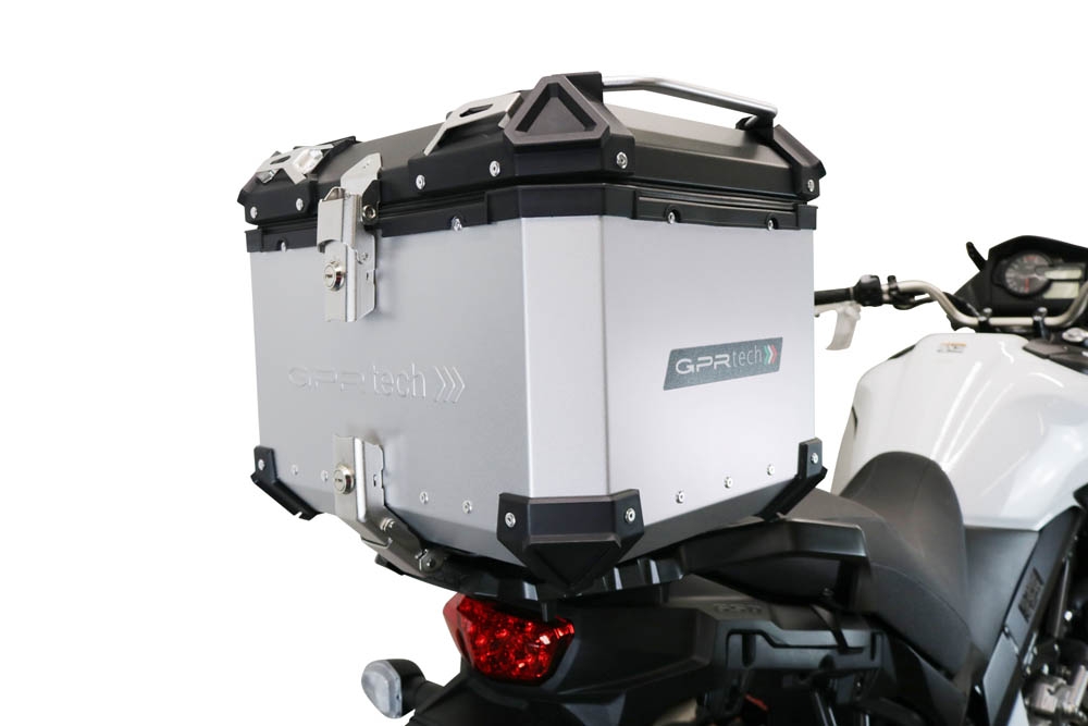 Top case maletas GPR TECH compatível com Suzuki V-Strom Dl 650 2021/2024 e5 Top Case Alpi-Tech em alumínio, cor prata com placa específica incluída Capacidade Litros 35