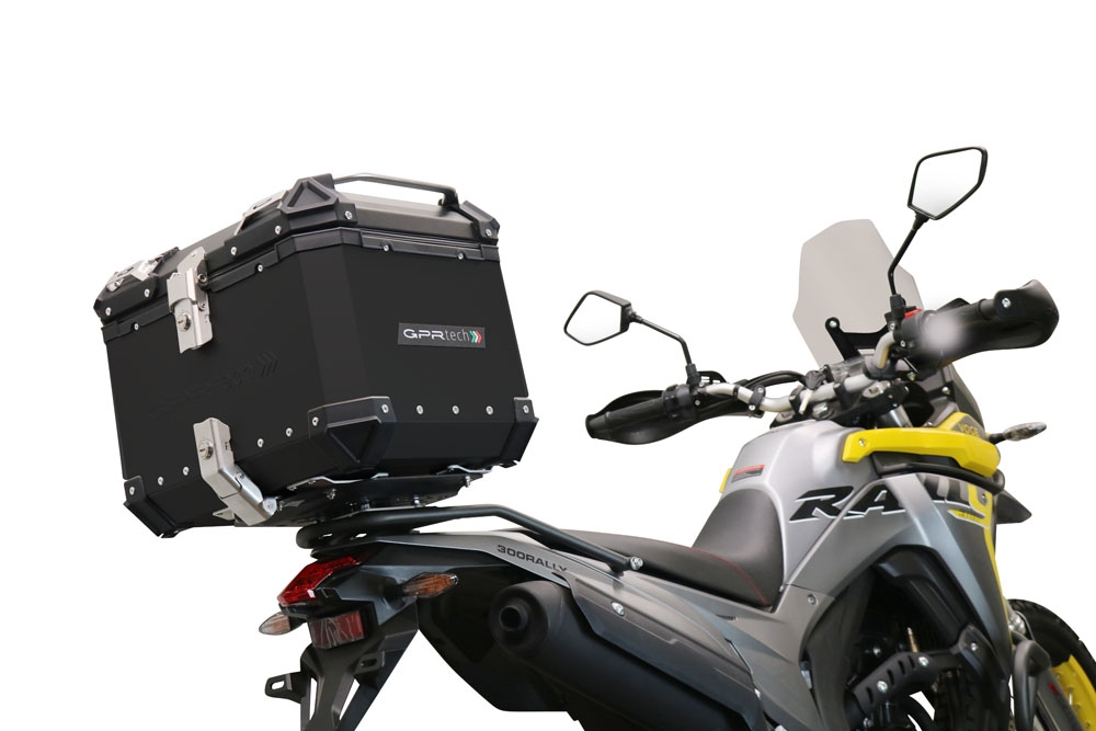 Top case maletas GPR TECH compatível com Voge 300Rally 2022/2024 e5 Top Case Alpi-Tech em alumínio, cor preta com placa específica incluída Capacidade Litros 35