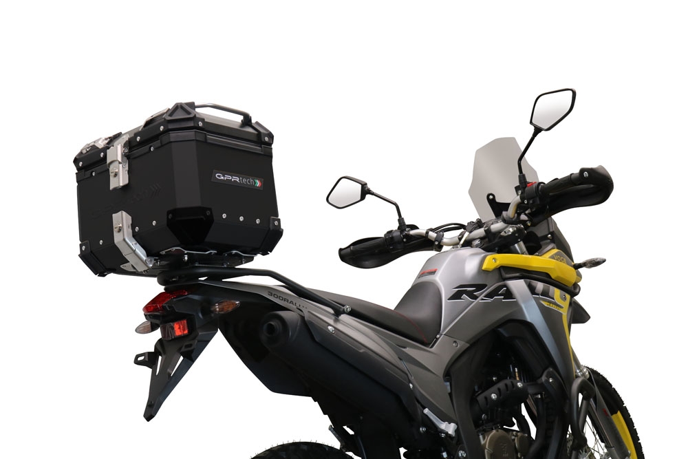 Top case maletas GPR TECH compatível com Voge 300Rally 2022/2024 e5 Top Case Alpi-Tech em alumínio, cor preta com placa específica incluída Capacidade Litros 26