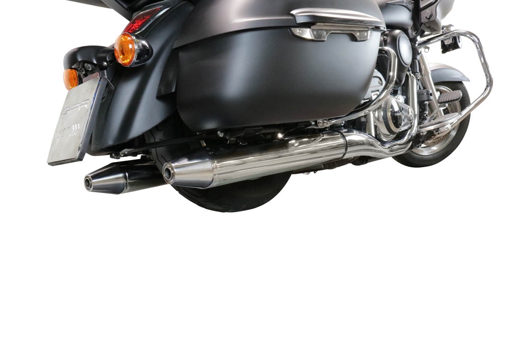 Escape compatível com Kawasaki Vulcan VN 1700 Voyager ABS 2011-2016, Maxy Deeptone Cruiser, Par de silenciosos de escape homologadas, com db killer removível e tubos de ligação específicos 