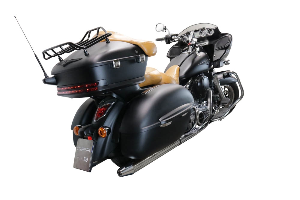 Escape compatível com Kawasaki Vulcan VN 1700 Voyager ABS 2011-2016, Maxy Deeptone Cruiser, Par de silenciosos de escape homologadas, com db killer removível e tubos de ligação específicos 