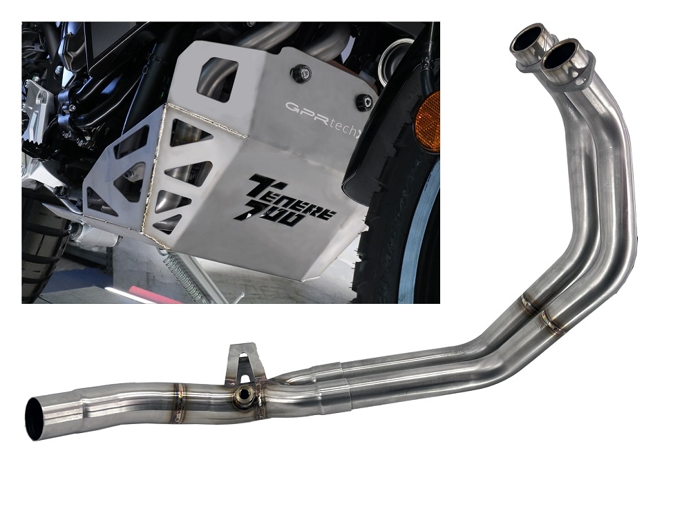 Escape compatível com Yamaha Tenere 700 2019-2020, Decatalizzatore + Paracoppa Titanio, Sistema racing Sistema de tubo para eliminar o catalisador, mais chapa antiderrapante de titânio do motor 