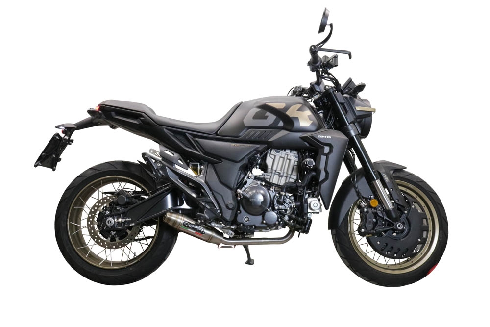 Escape compatível com Zontes 350 GK 2022-2024, Deeptone Inox, Escape completo, não legal para países da UE, com db killer removível 