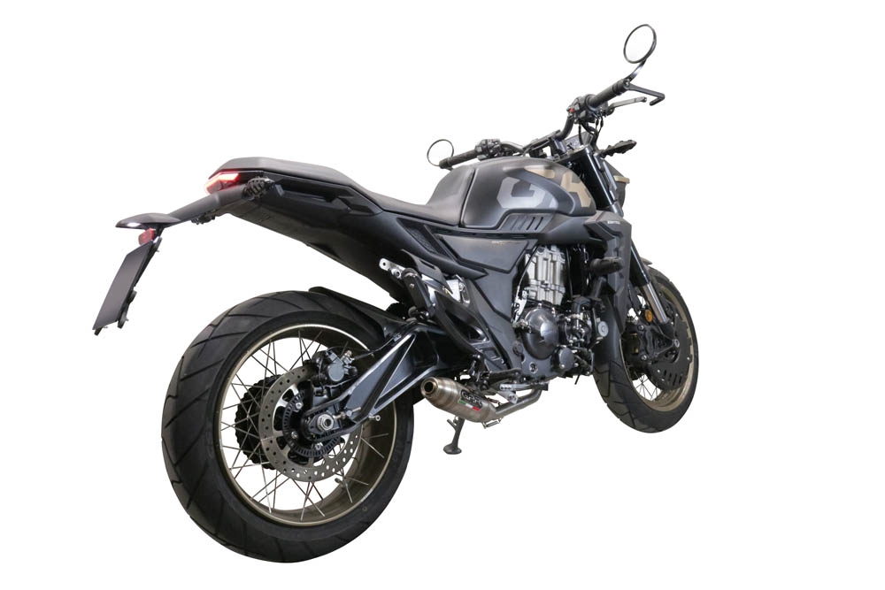 Escape compatível com Zontes 350 GK 2022-2024, Deeptone Inox, Escape completo, não legal para países da UE, com db killer removível 