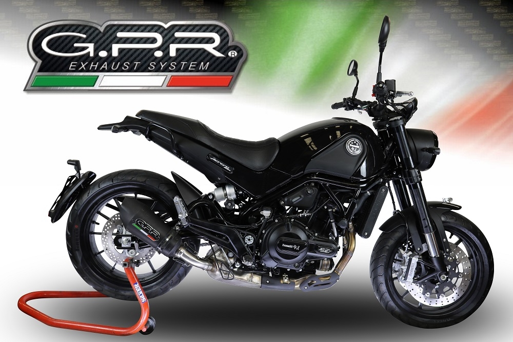 GPR escape compatível com  Benelli Leoncino 500 2017-2024, New Grand Prix Evo Black Titanium, Escape legal, homologado, silenciador com db killer removível e tubo de ligação específico 