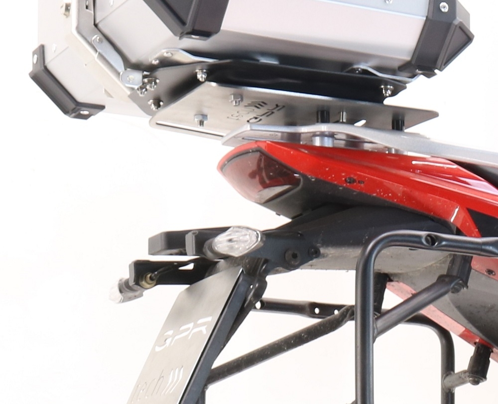 GPR TECH compatível com Moto Morini X-CAPE 650 2021/2024 e5 Placa de encaixe específica Top Case ALPITECH 35-45-55 LT compatível com bagageiro original, aço inox com 4 pontos de ancoragem