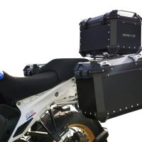 GPR TECH compatível com  BMW R 1300 GS Adventure 2023/2025 Kit tríptico fabricado em preto, com Top case 35 Lt + Side Cases 38 Lt + 38 Lt + suporte de rack geral cor prata Capacidade do baú superior 35 litros + capacidade dos baús laterais 38 litros + 38 