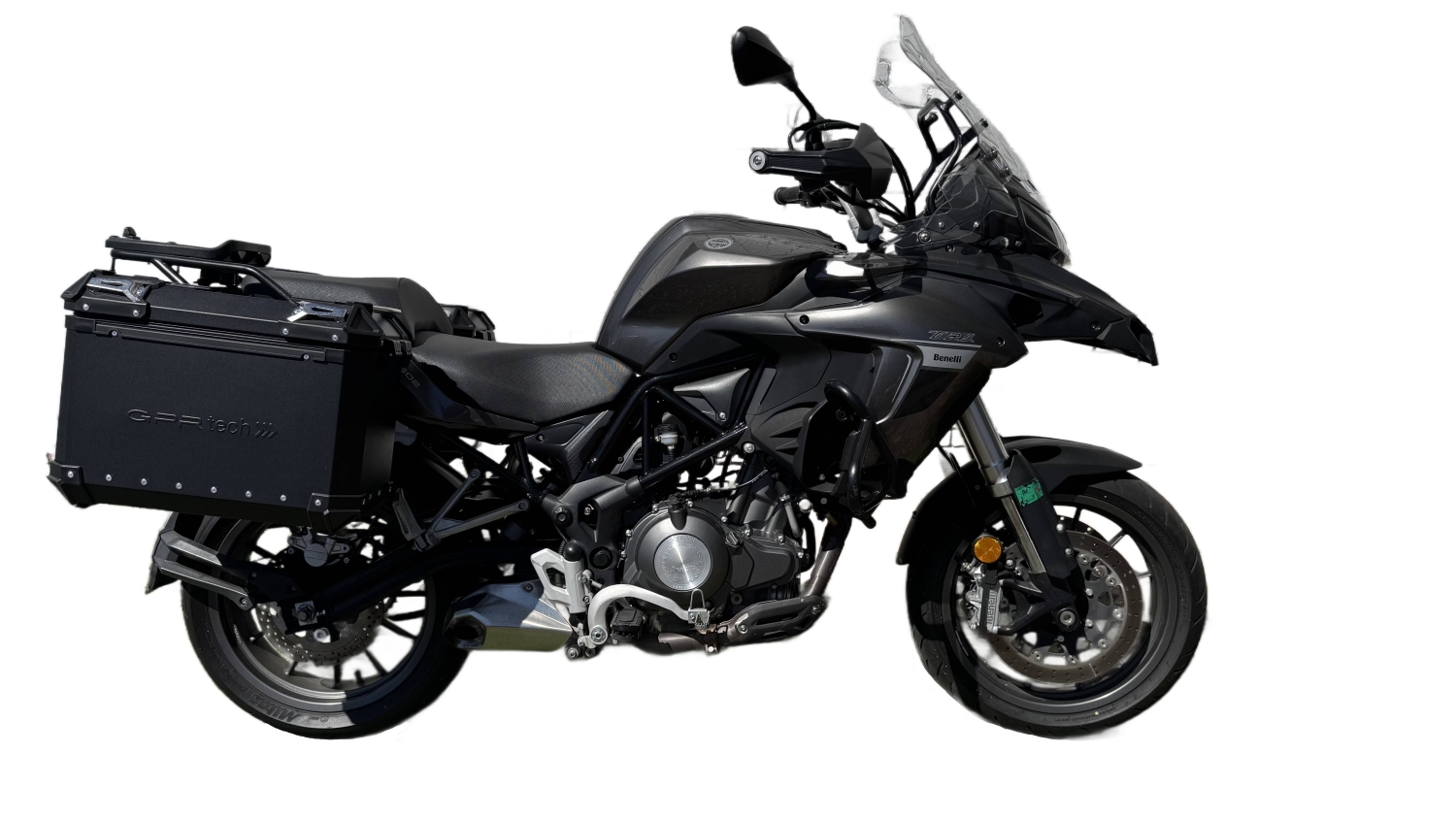 GPR TECH compatível com  Benelli Trk 502 X 2021/2024 e5 Par de malas laterais em alumínio cor preta com porta-bagagem específico Capacidade 38 LT. + 38 LT.