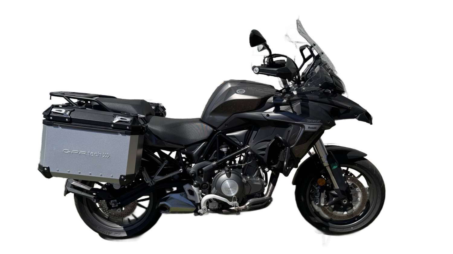 GPR TECH compatível com  Benelli Trk 502 X 2021/2024 e5 Par de malas laterais em alumínio cor prata com porta-bagagem específico Capacidade 38 LT. + 38 LT.
