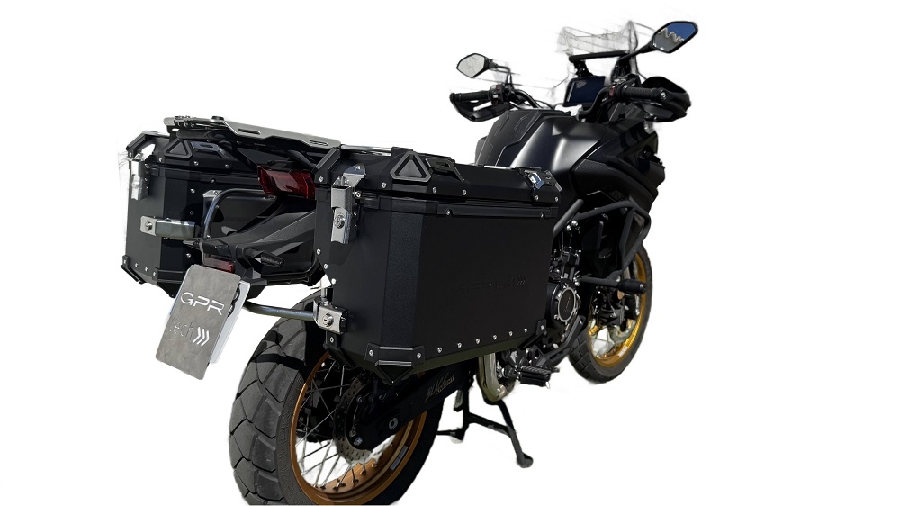 GPR TECH compatível com  Voge 525DSX 2023/2025 e5 Par de malas laterais em alumínio com o lado direito contornado, cor preta com porta-bagagem específico Capacidade 38 LT. + 32 LT.