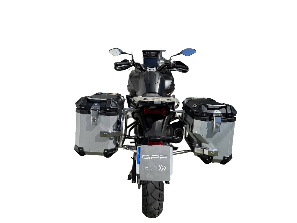 GPR TECH compatível com  Voge 525DSX 2023/2025 e5 Par de malas laterais em alumínio com o lado direito contornado, cor prata com porta-bagagem específico Capacidade 38 LT. + 32 LT.