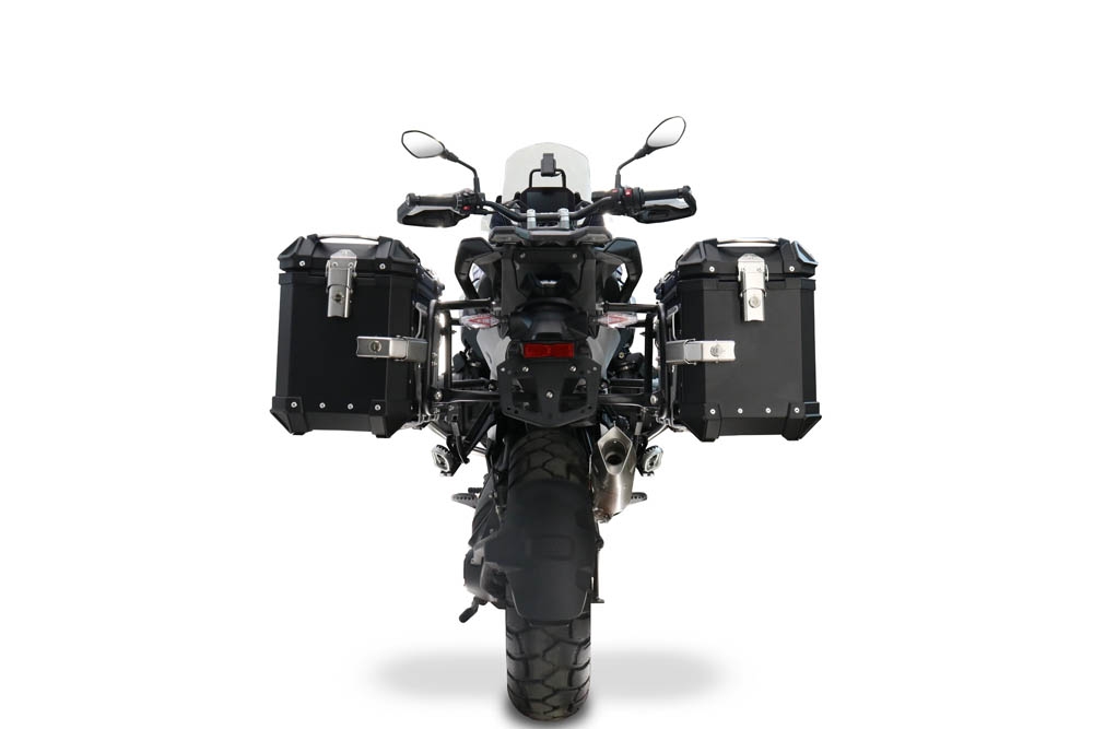 GPR TECH compatível com  Bmw R 1300 GS 2024/2026 Par de malas laterais em alumínio cor preta com porta-bagagem específico Capacidade 38 LT. + 38 LT.