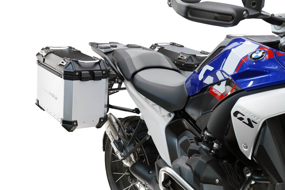 GPR TECH compatível com  Bmw R 1300 GS 2024/2026 Par de malas laterais em alumínio cor prata com porta-bagagem específico Capacidade 38 LT. + 38 LT.