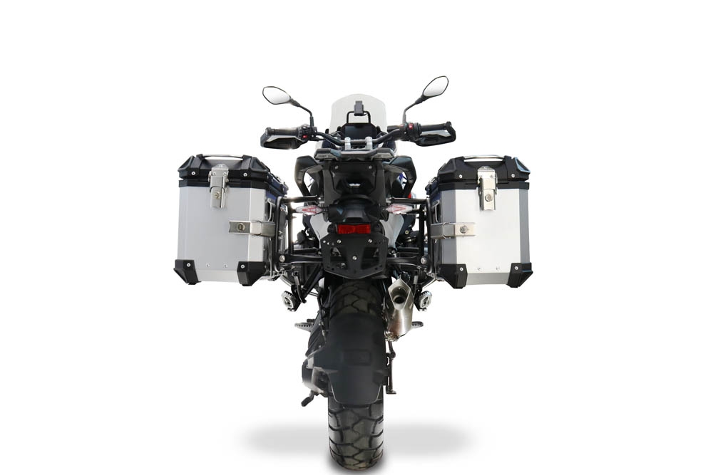 GPR TECH compatível com  Bmw R 1300 GS 2024/2026 Par de malas laterais em alumínio cor prata com porta-bagagem específico Capacidade 38 LT. + 38 LT.