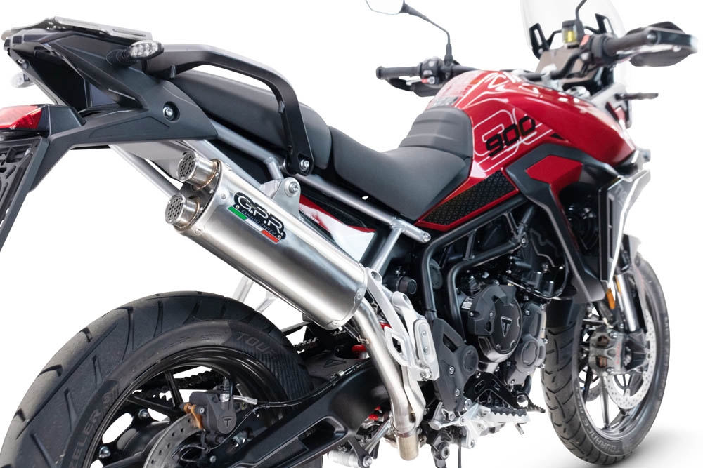 Escape compatível com Triumph Tiger 900 GT / Pro / Rally Pro 2024-2025, Dual Inox, Escape legal, homologado, silenciador com db killer removível e tubo de ligação específico 