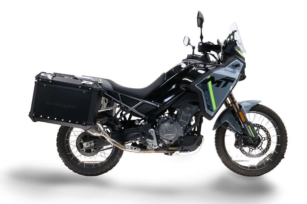 GPR TECH compatível com  Cf Moto 650 Mt 2021/2024 e5 Par de malas laterais em alumínio cor preta com porta-bagagem específico Capacidade 38 LT. + 38 LT.