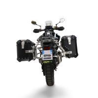 GPR TECH compatível com  Cf Moto 800 Mt Touring 2021/2024 e5 Par de malas laterais em alumínio com o lado direito contornado, cor preta com porta-bagagem específico Capacidade 38 LT. + 32 LT.