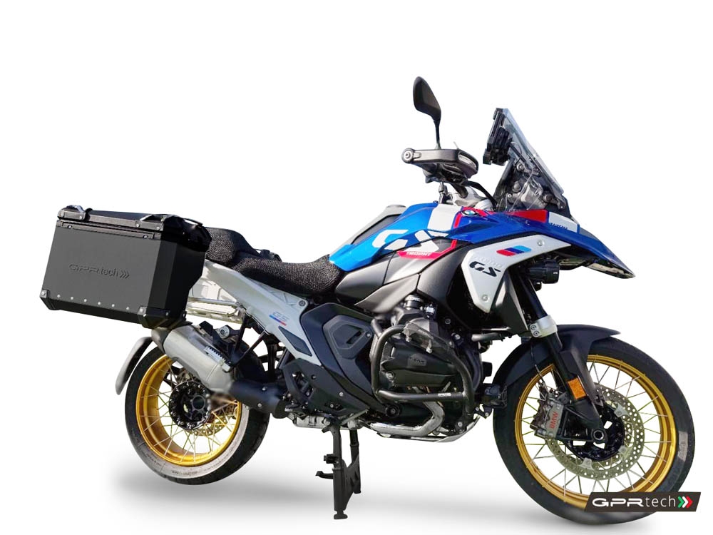 GPR TECH compatível com  BMW R 1300 GS 2023/2025 Par de malas laterais em alumínio cor preta com porta-bagagem específico Capacidade 38 LT. + 38 LT.