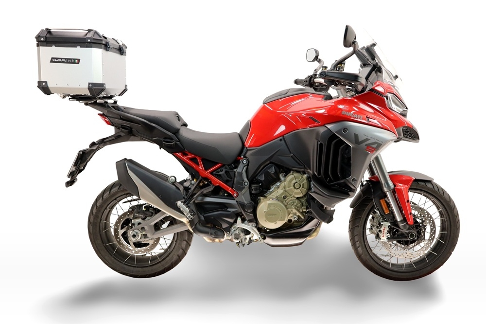 Top case maletas GPR TECH compatível com Ducati Multistrada V4 - V4S 2025/2026 Top Case Alpi-Tech em alumínio, cor prata com placa específica incluída Capacidade Litros 35