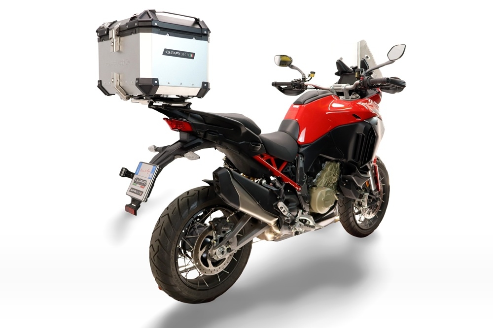 Top case maletas GPR TECH compatível com Ducati Multistrada V4 - V4S 2025/2026 Top Case Alpi-Tech em alumínio, cor prata com placa específica incluída Capacidade Litros 35