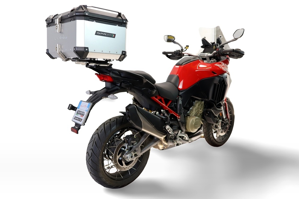 Top case maletas GPR TECH compatível com Ducati Multistrada V4 - V4S 2025/2026 Top Case Alpi-Tech em alumínio, cor prata com placa específica incluída Capacidade Litros 45